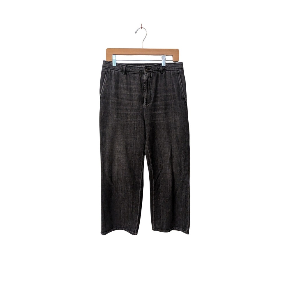 Leon & Harper Patrick PLN Black Faded Canvas High Rise‎ Wide Leg Pants Crop US 8